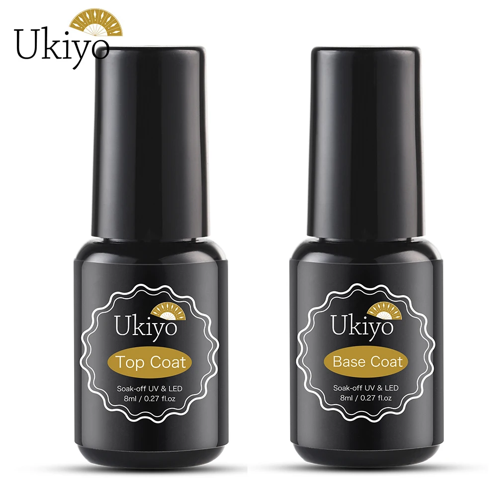 Ukiyo, 8 мл, 2 шт./партия, верхнее Базовое покрытие, длительное не протирающее верхнее покрытие, Гель-лак для ногтей, впитывающий УФ-гель, Полупостоянный гель