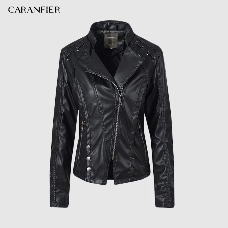 Куртка CARANFIER из искусственной кожи Женская Весенняя Замшевая байкерская куртка