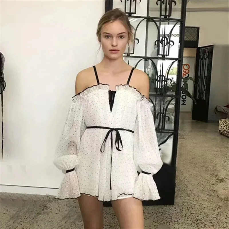 2018 Весеннее предложение плеча женщины комбинезоны рукав фонарик Женский