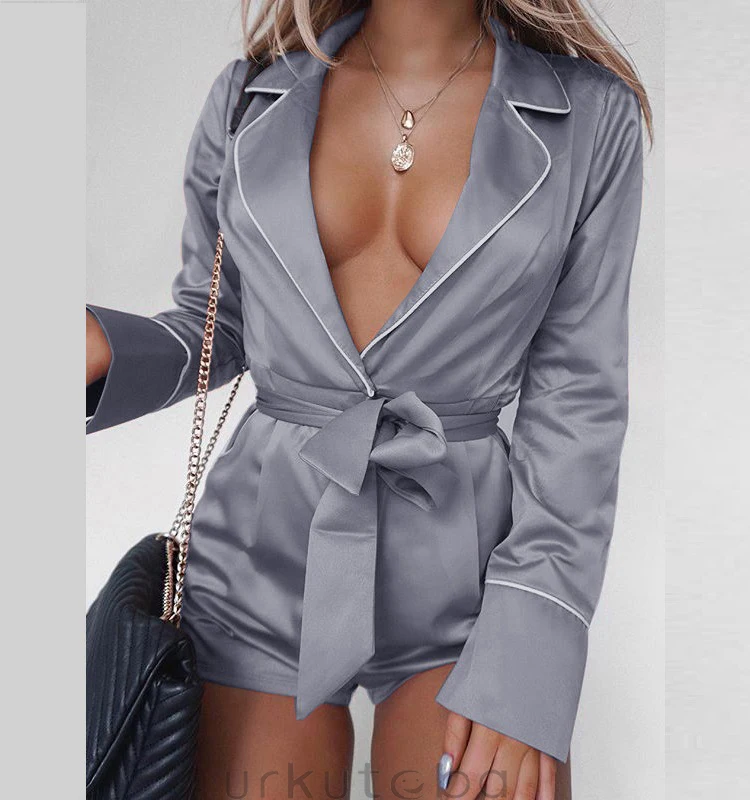 Комбинезон Дамы Глубокий V с длинным рукавом Твердые Пояса Playsuit Повседневное вечерние комбинезон Ползунки Клубная одежда