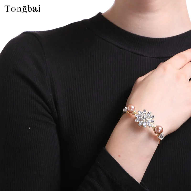 Tongbai Австрийских Кристаллов Pulseiras Сплава Розовый Жемчуг простой дизайн