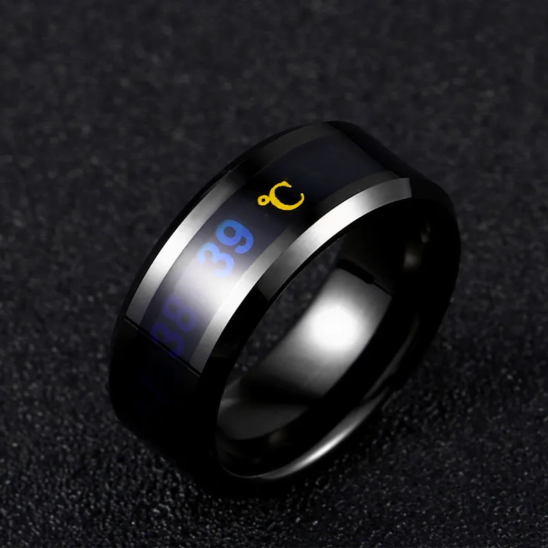 black BEIER 316L нержавеющая сталь модный Интеллектуальный Термометр измерительное кольцо для измерения температуры простые Креативные Свадебные ювелирные изделия BR-R115 - Цвет основного камня: black