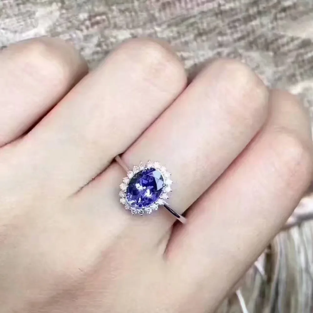 Кольцо женское из серебра 925 пробы с натуральным синим танзанитом|tanzanite stone ring|jewelry