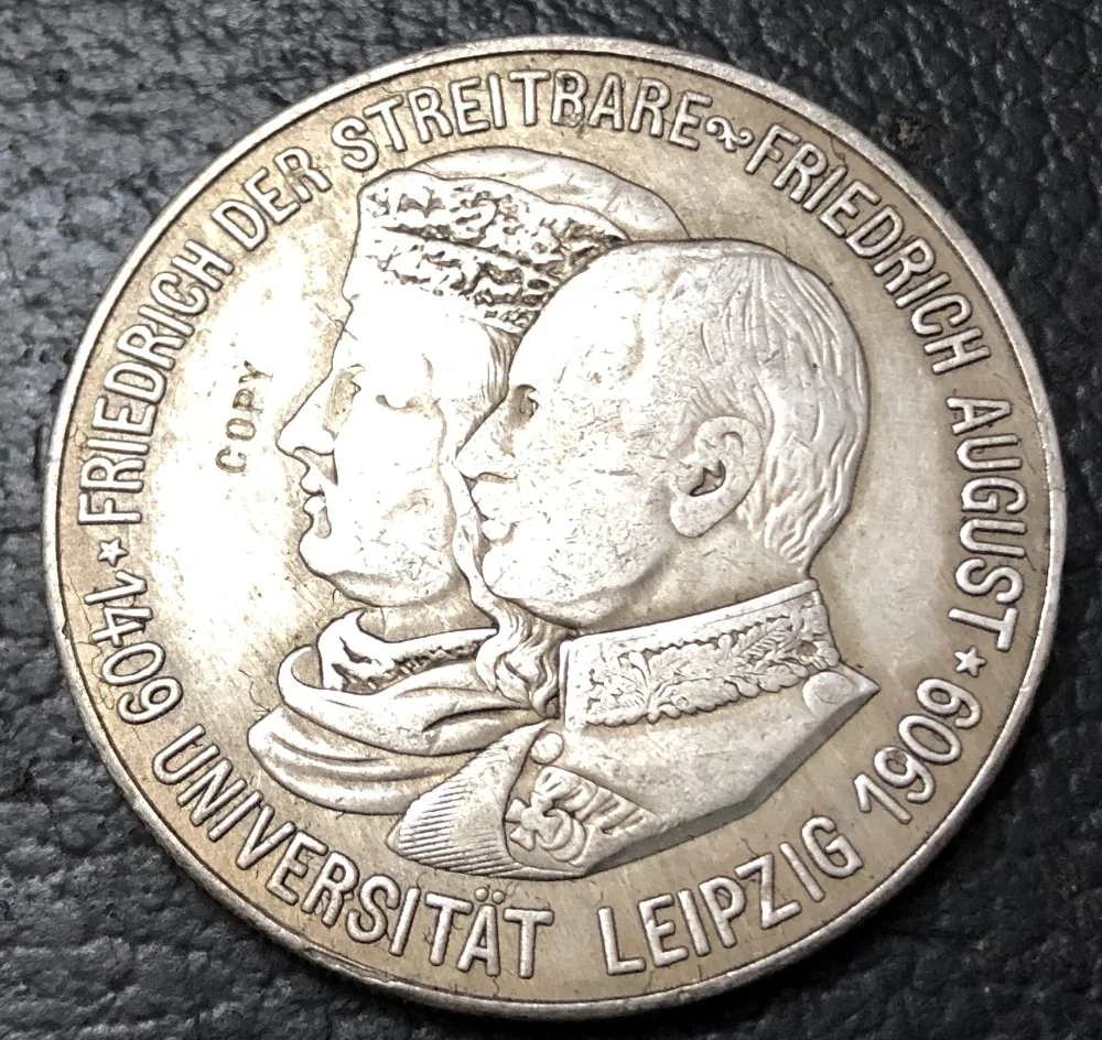 1909 г. копировальная монета с посеребренным покрытием Королевство Саксонии 5