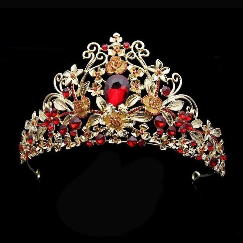 red crown Розовое золото розовый Винтаж барокко Королева Король диадема жемчуг свадебные украшения для волос кристалл тиара и корона повязка для женщин Свадьба - Окраска металла: red crown