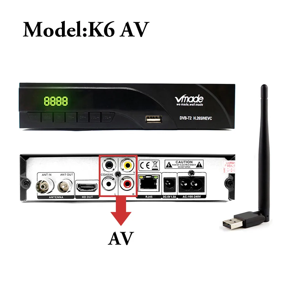 K6-AV-WIFI Голландский DVB-T2 цифровой приемник поддерживает FTA H.265/HEVC DVB-T RJ45 LAN dvb t2 горячая Распродажа Европа Россия Чешский Республика Германия - Цвет: K6-AV-WIFI