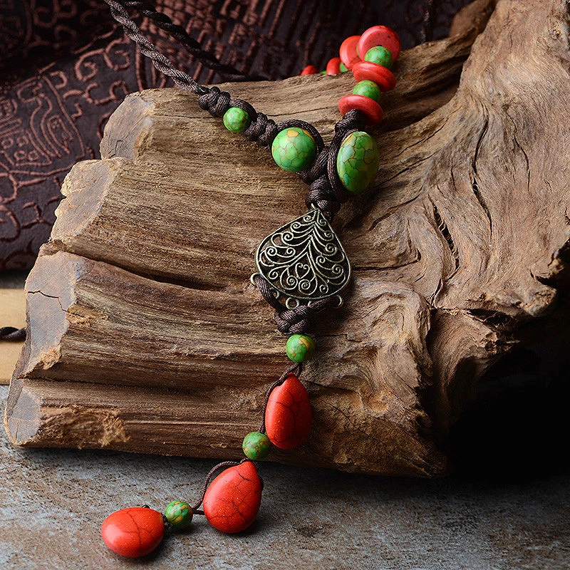 Ожерелье с подвеской из турецкого камня для женщин длинная веревочная цепочка