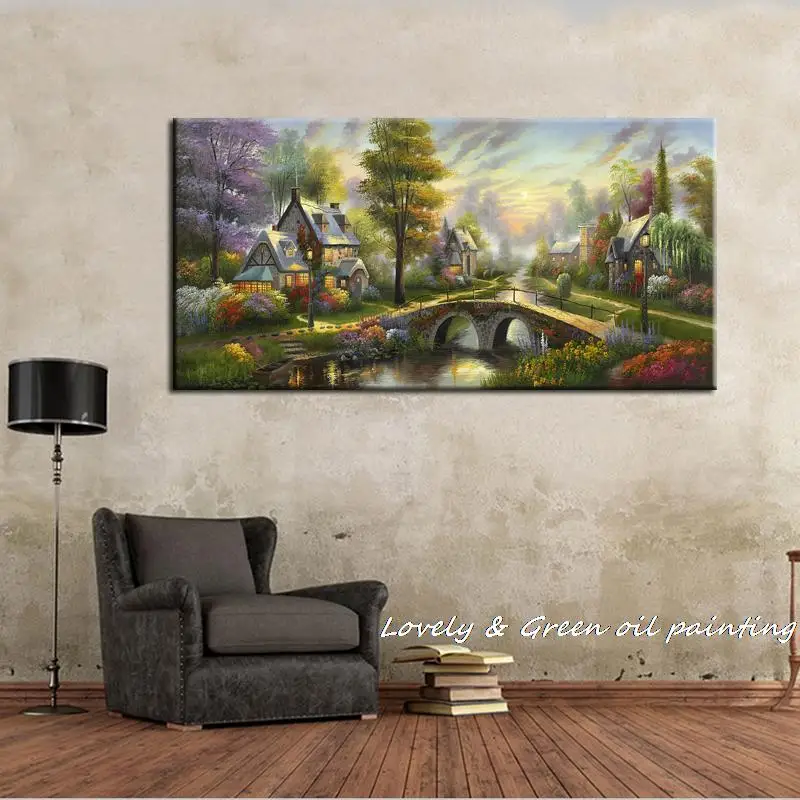 Картина маслом на холсте красивый мост река пейзаж для украшения дома