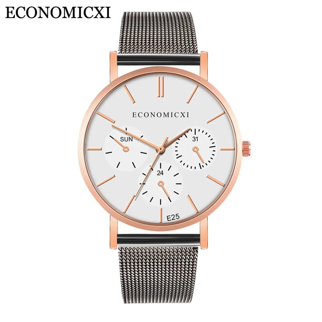 Мужские модные часы reloj hombre, простые часы из нержавеющей стали с тремя глазами, маленький циферблат, мужские кварцевые часы