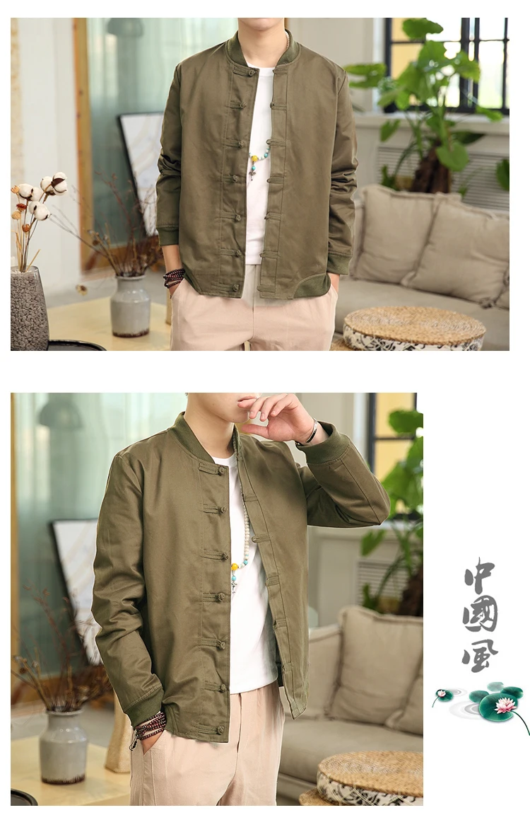 New Spring Bomber Jacket ArmyGreen Chinese Style Men Jackets Cotton Casual Shirt Coats Traditional Clothes chaqueta hombre