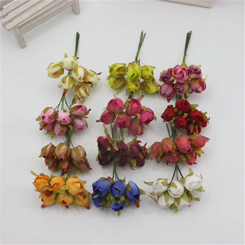 6 шт./лот 1 5 см мини шелковая искусственная Роза Цветы Букет свадебное украшение