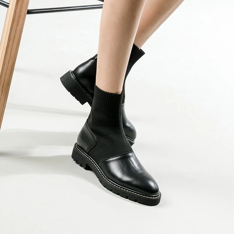 Shoes Women Sock Ankle Boots Stretch Knitting Female Flat Heels Round Toe Fabric Ladies | Обувь