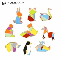 qihe jewelry origami animal pins brooches elephant rabbit bear squirrel whale fish penguin fox design animal jewelry