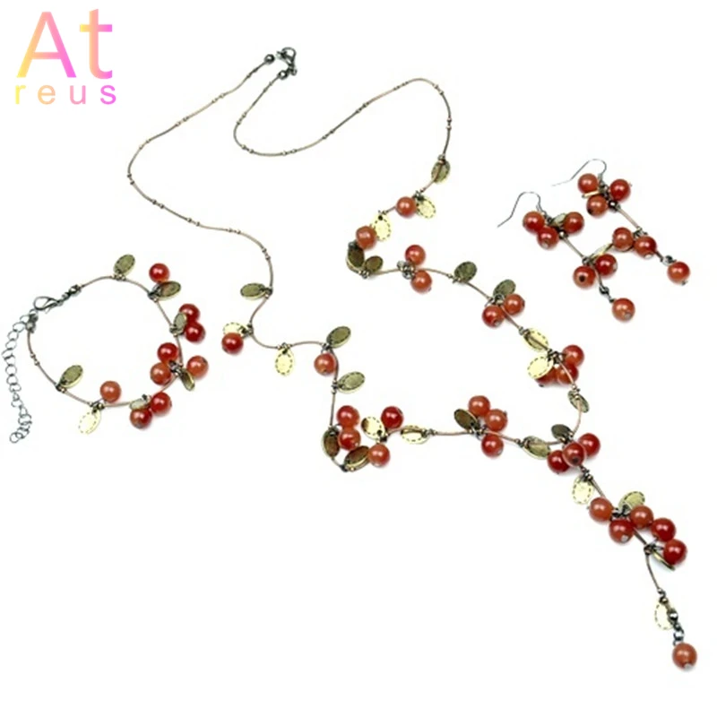 Набор украшений в виде вишни красного цвета женское свадебное Ювелирное