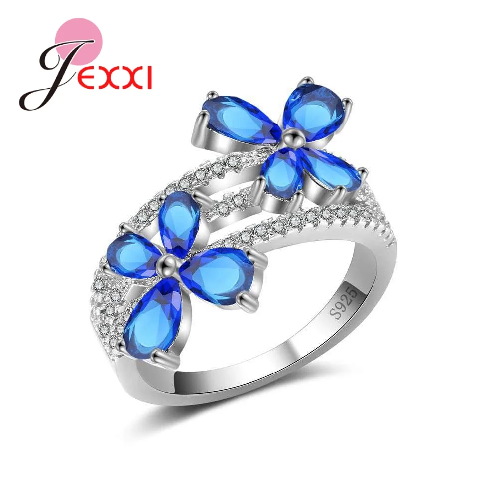 Sweet Lovely Girl Gift Ring 925 Sterling Silver Two Flower Shape Cubic Zircon Women Wedding Engagement Dance Party Jewelry | Украшения и