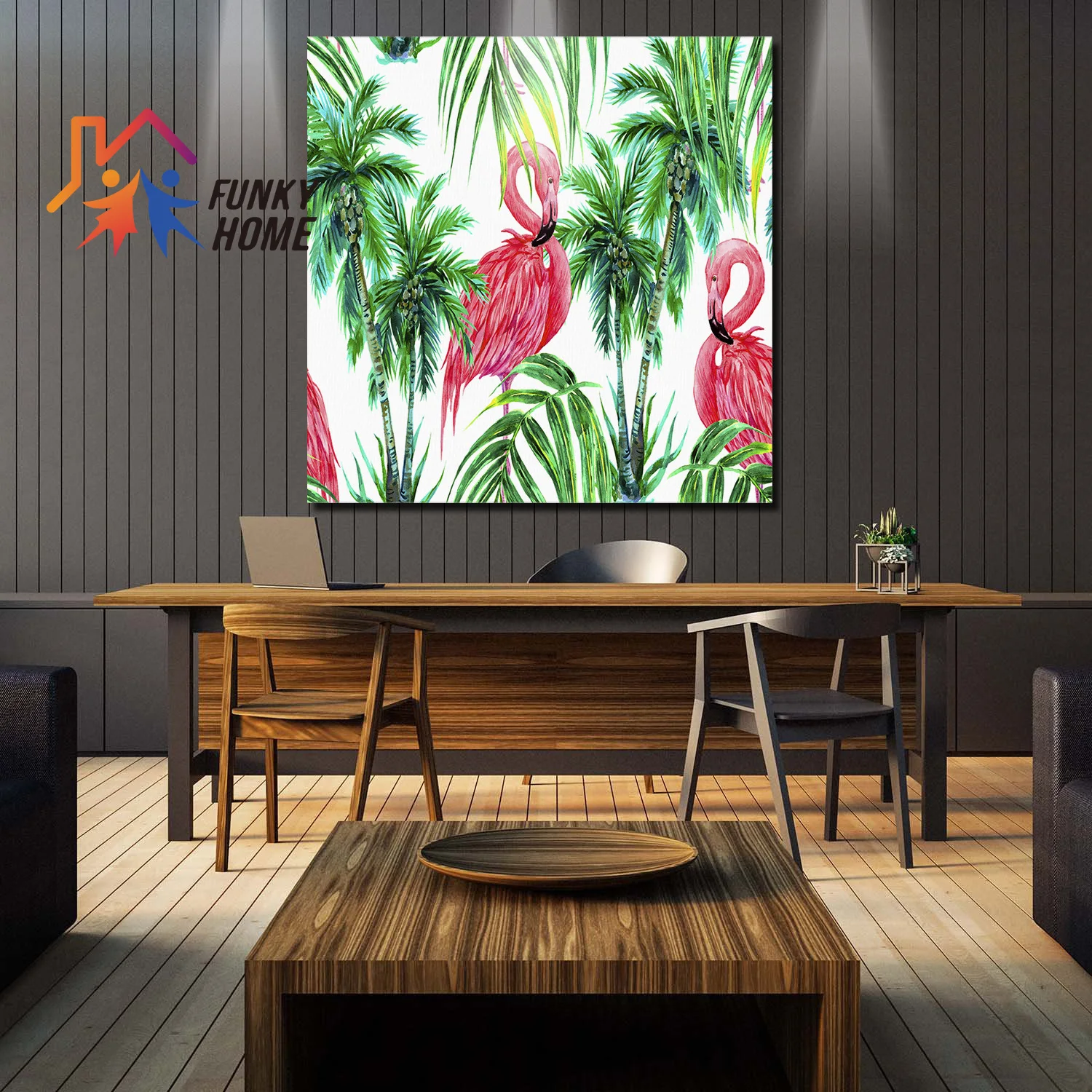 Funkyhome Canvas Painting Watercolor Pink Flamingos Framed Wall Art Bedroom Living Room Modern Home Decoration | Дом и сад