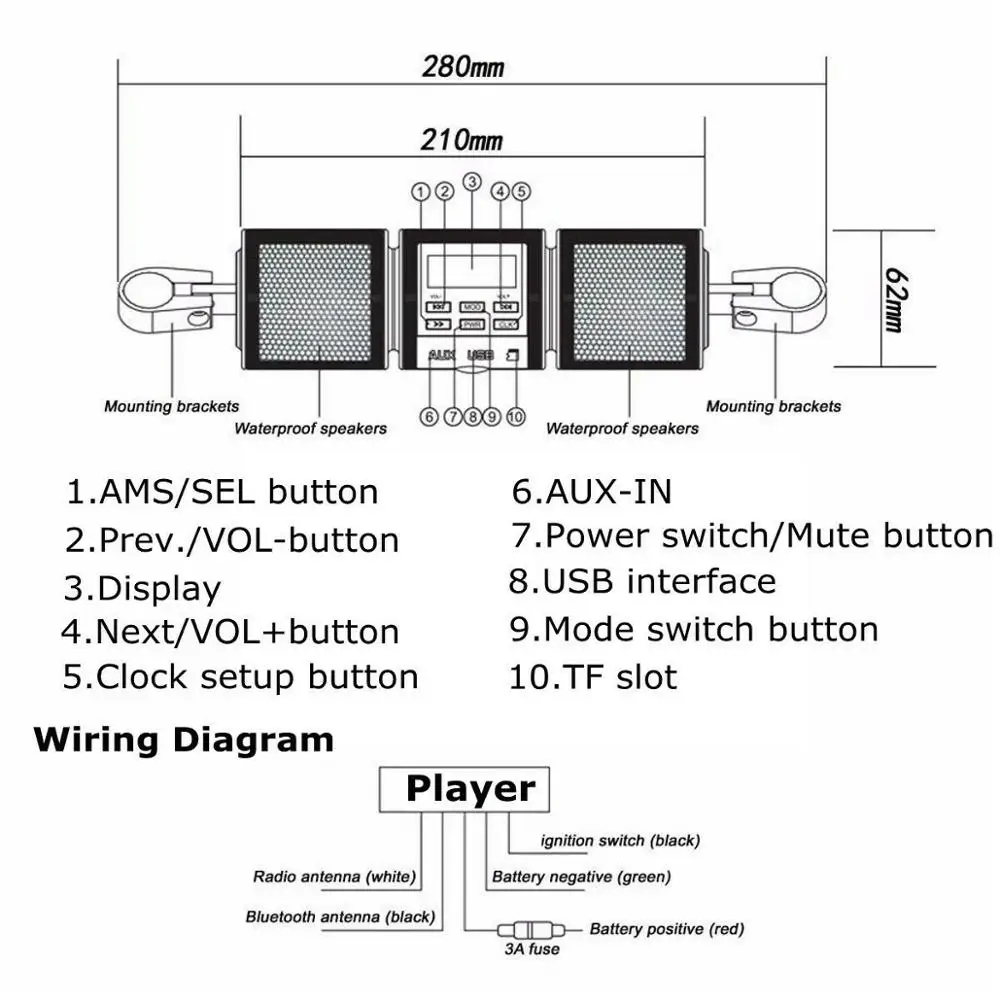 Bluetooth Мотоциклетный mp3 плеер динамик музыка FM радио водонепроницаемое