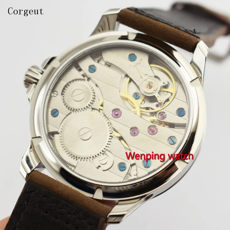 45 мм Corgeut стерильные мужские часы Montre homme Sea gull 6497 с ручным механизмом коричневые