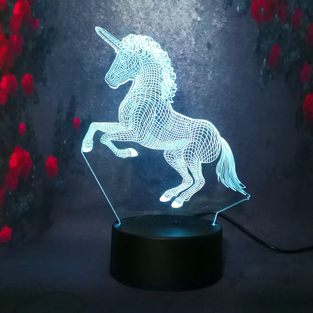 Прохладный 3D ночник Единорог 7 светодио дный цветов Изменение светодиодный свет