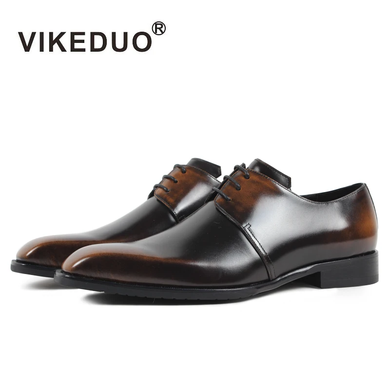 

VIKEDUO Vintage Dress Shoes For Men 2020 Solid Genuine Leather Wedding Office Business Formal Derby Shoe Male Handmade Zapatos