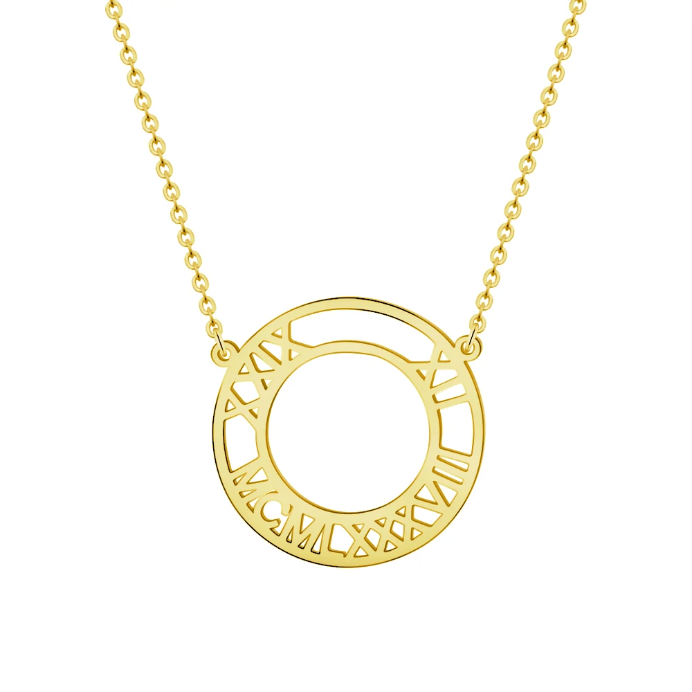 

Round Custom Necklace with Roman Numerals Stainless Steel Personalized Name Jewelry Best Birthday Gift to Family and Friend