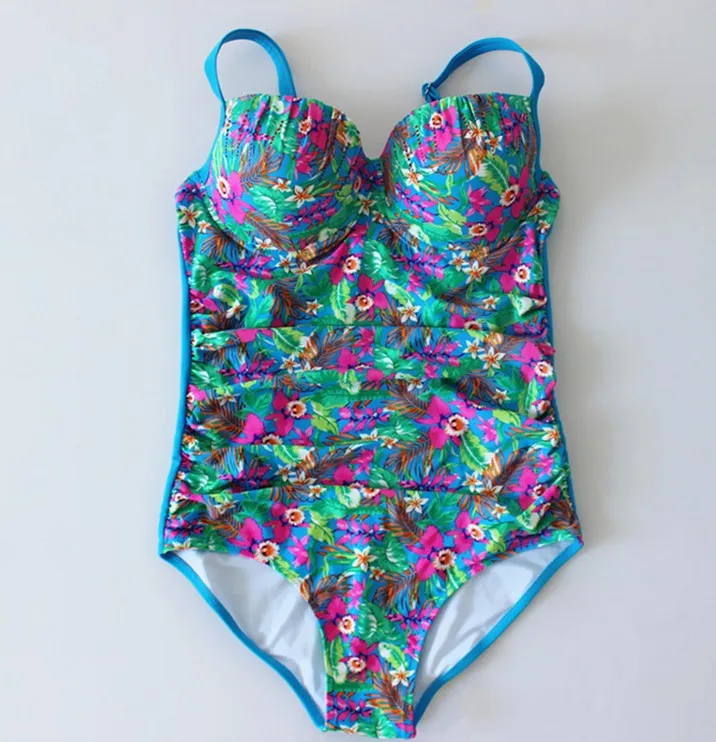 Цветочный купальник больших размеров Женский пуш ап Мягкий купальный костюм