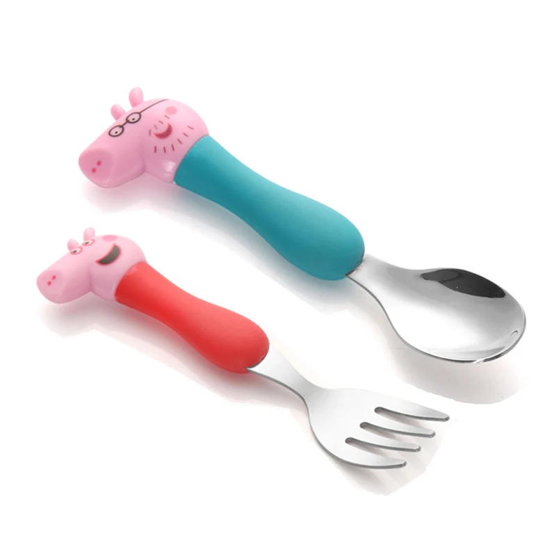 Dad and Peppa Свинка Пеппа Джордж семья Аниме фигурки посуда ложка крест Вилка Набор игрушек Детские высококачественные безопасные игрушечные подарки - Цвет: Dad and Peppa