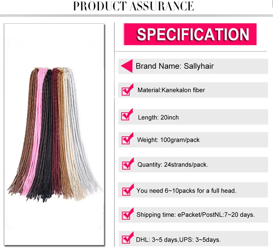 

Sallyhair Dreadlocks 24Roots 20inch 100g/pack Synthetic Braiding Hair Extensions Crochet Braids Hair White Pink Burgundy