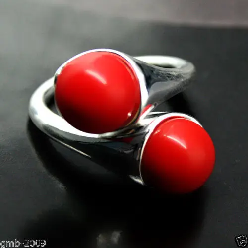 Оптовая продажа кольцо из серебра 6 мм с красным кораллом регулируемый размер