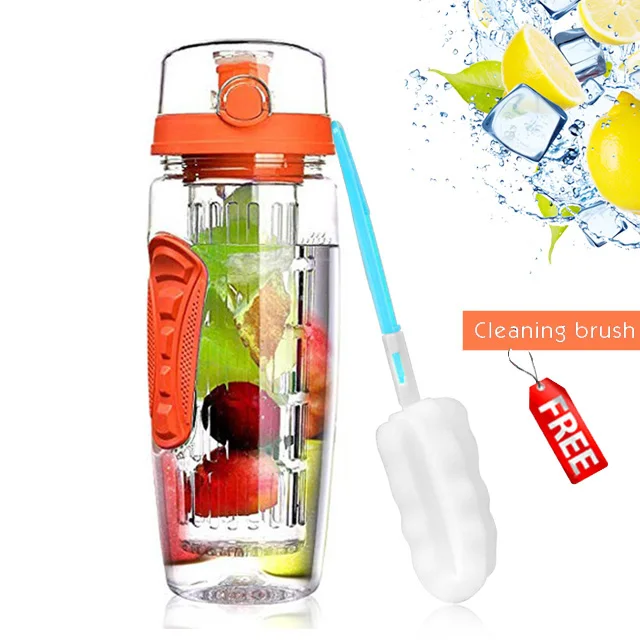 Orange Бутылка для заварки фруктов 1000 мл Свободная вода BPA+ бутылки Спортивная бутылка многоразовые с откидной крышкой посуда для напитков туристический подарок товары для взрослых - Цвет: Orange
