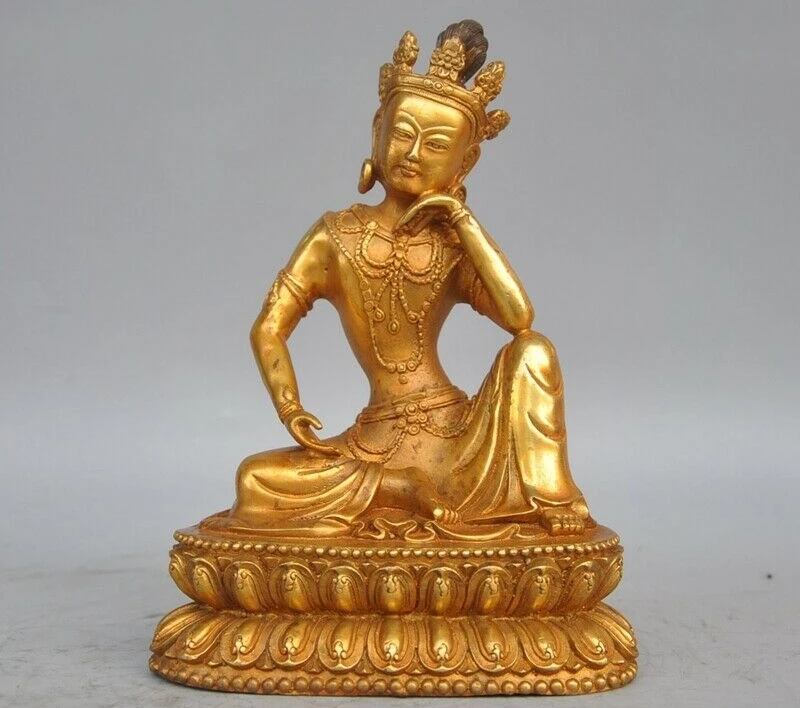Тибетский буддизм бронзовый позолоченный сидячий Лотос тара Кван-Инь богиня