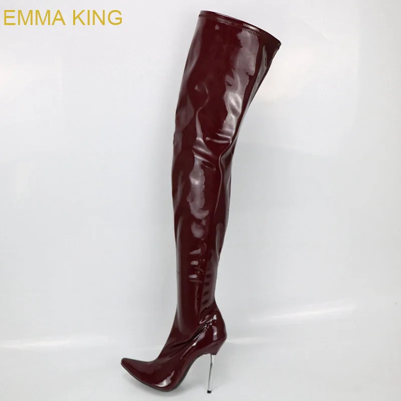 EMMA KING/серебристые женские зимние сапоги на высоком каблуке-шпильке из