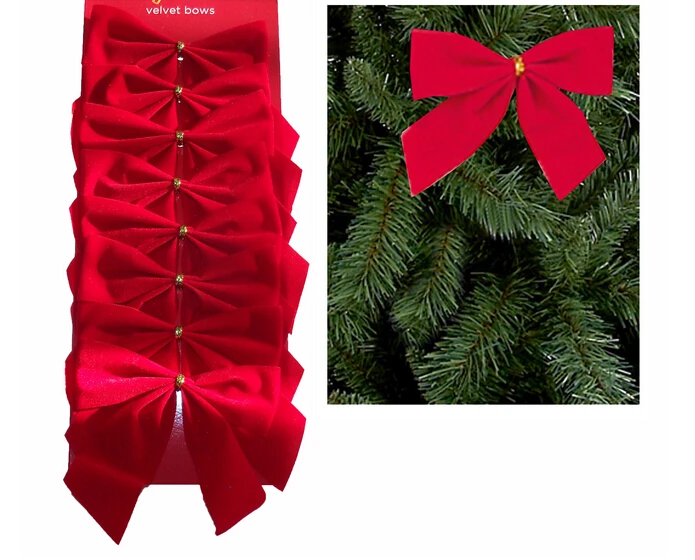 15 шт./лот Рождество декор Красный бархат Луки праздник дерево украшения елочные