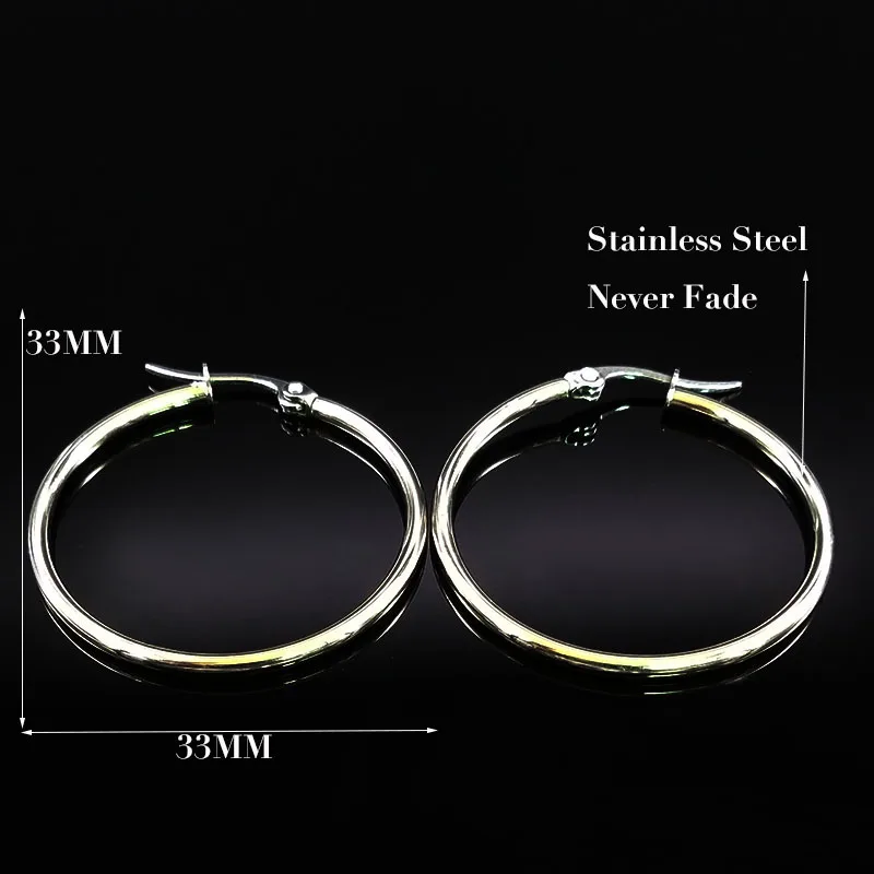 3.3 cm Silver Модные круглые маленькие серьги-кольца из нержавеющей стали для женщин, Золотые серьги для женщин, ювелирные изделия pendientes aros E612153 - Окраска металла: 3.3 cm Silver