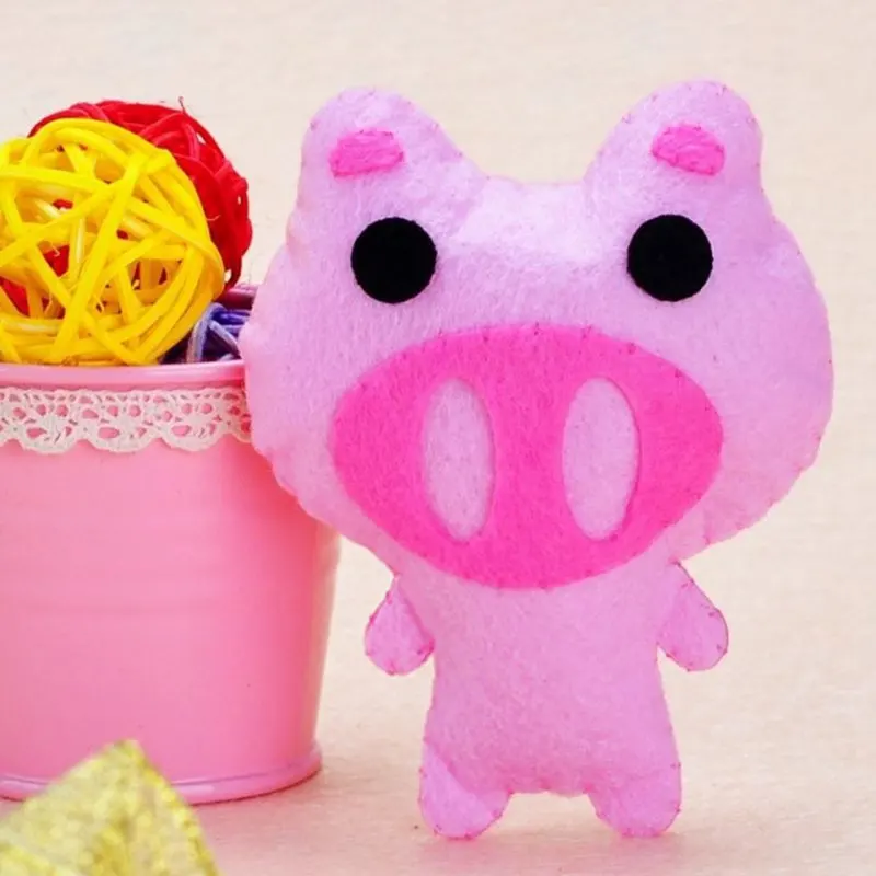Розовая свинка Войлок DIY кукла шитье искусство иглы Ремесло ключи и подвеска на