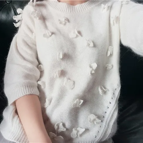 3D butterfly stitch Ivory sweater gentle women | Женская одежда