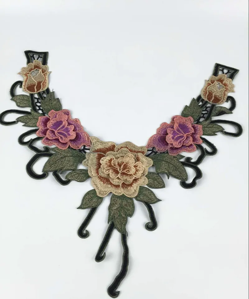 3D цветок пион вышитые кружева декольте Воротник Аппликация Патчи Скрапбукинг