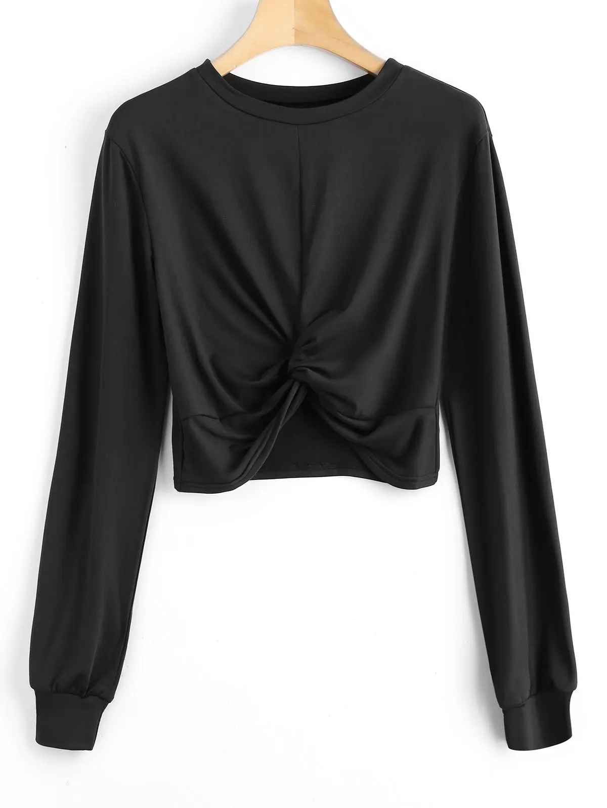 ZAFUL Heathered Cropped Twist Sweatshirt Women Sexy Crop Tops Short Tees Casual T-Shirts Streetwear Girls Femme 2019 Autumn | Женская