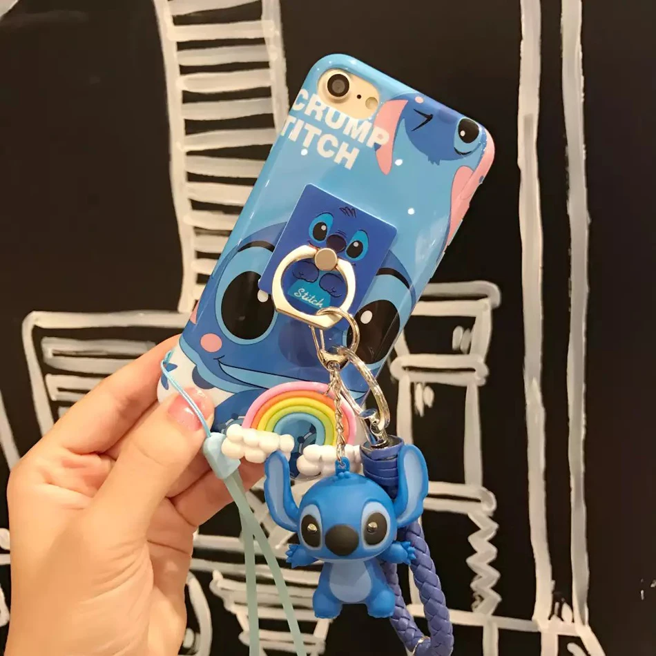 For iPhone 7 /7 plus Stitch case Cute TPU back cover 8 8plus 6 6S 5S SE X phone + ring pendant |