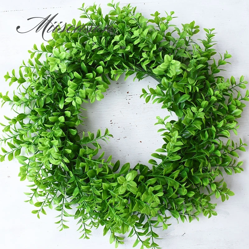 

Artificial green leaves wreath 50cm Front Door Wreath Shell Grass plastic Wreath For Wall Window Party Decor for home wedding