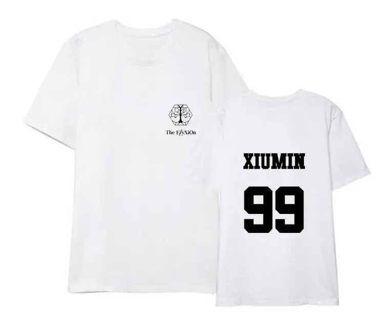 Летняя черно белая футболка с принтом Exo the elyxion 4th concert tour унисекс круглым вырезом