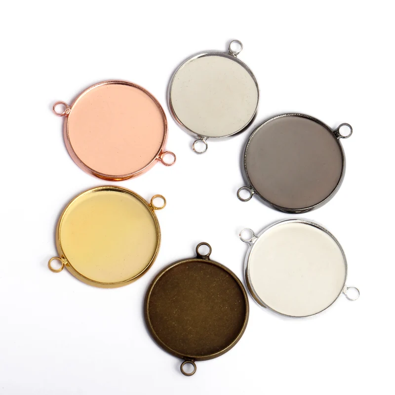 

20pcs 12/14/16/18/20/25mm Double Hole Glass Cabochon Base Settings Bezel Trays Blank Cabochons Cameo DIY Jewelry Making Findings