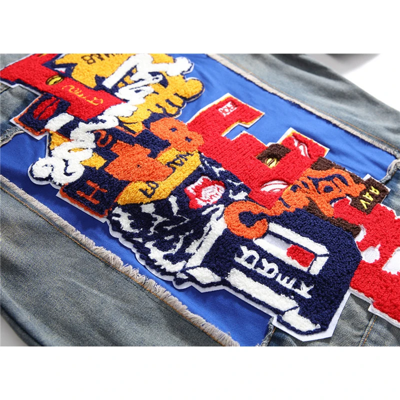 

ABOORUN Men's Fashion Denim Jackets US Flag Patchwork Ripped Jeans Jackets Spring Autumn Streetwear Coat for Male x1642