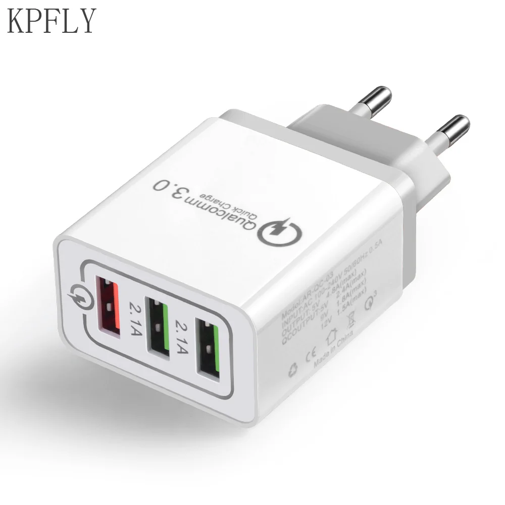 18 Вт с 3 портами(стандарт Quick Charge 3,0 5 V 3A для iPhone 7 8 мобильный телефон быстро Зарядное устройство для зарядки Samsug s8 s9 huawei Honor Универсальный - Тип штекера: Gray