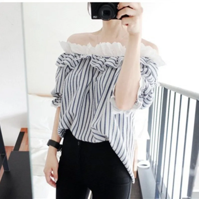 Hzirip Летняя Рубашка Женщины 2017 Свободные Выдалбливают Оборками Лепесток Рукав С