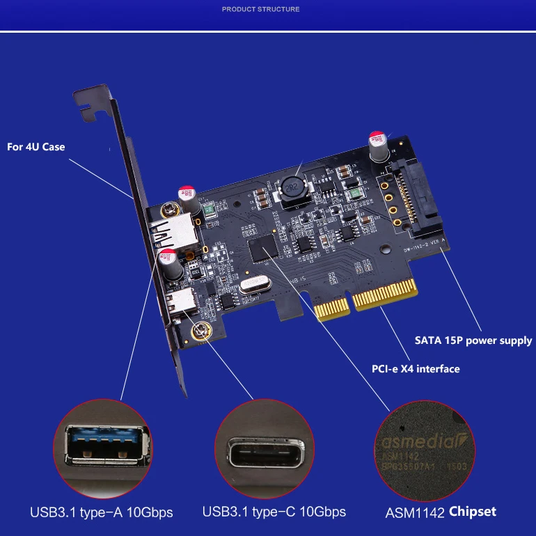 PCI express к USB 3 1 Type C + A расширительные карты Адаптеры карта 10 ГБ/сек. для настольных