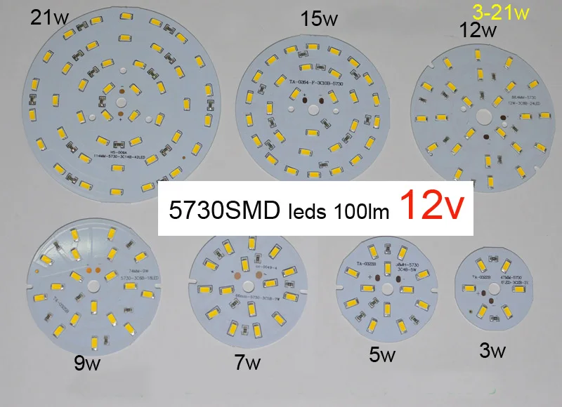 SMD5730 PCB DC12V 100LM/Вт светодиодные лампы 3 Вт 5 7 9 12 15 21 светодиодный белый/теплый белый