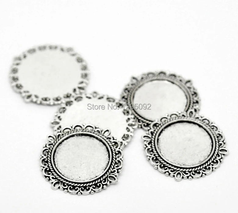 

10Pcs Connectors Cabochon Setting Flower Round Silver Tone Fashion Jewelry DIY Making Findings Charms 31x31mm