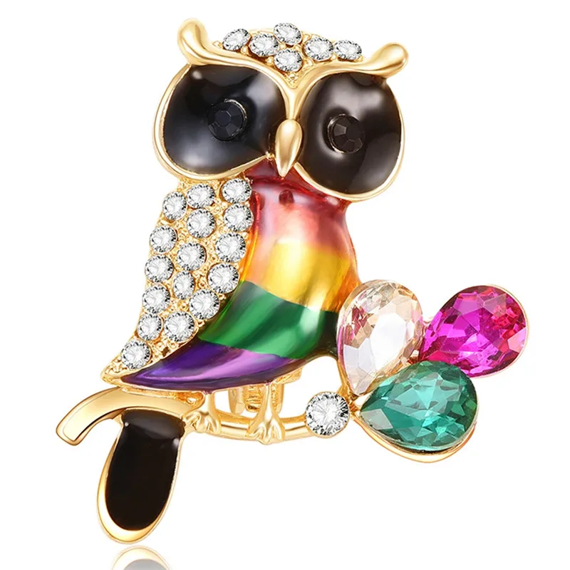 

PINKSEE Colorful Rhinestone Opal Stone Owl Brooch Pin Lucky Jewelry Cute Animal Brooches Garment Accessories for Women
