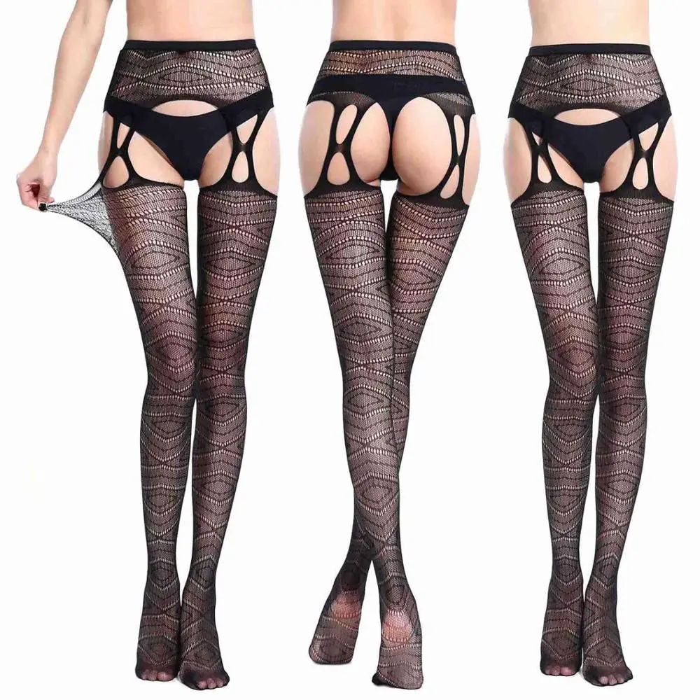 S5003-66 Women Sexy Transparent Slim Fishnet Pantyhose Club Party Net Holes Black Tights Thigh High Stockings Small/Middle/Big Mesh - Цвет: S5003-66